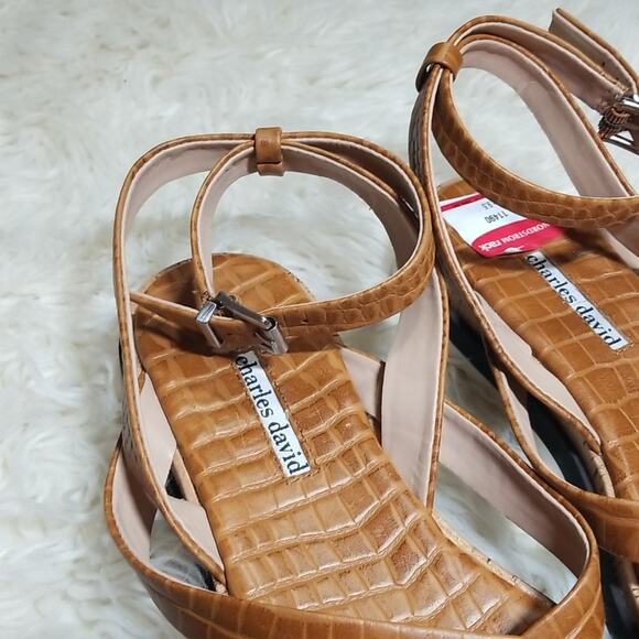 NWT Charles David Chance Sandal Reptile Embossed Brown Leather - Picture 4 of 6